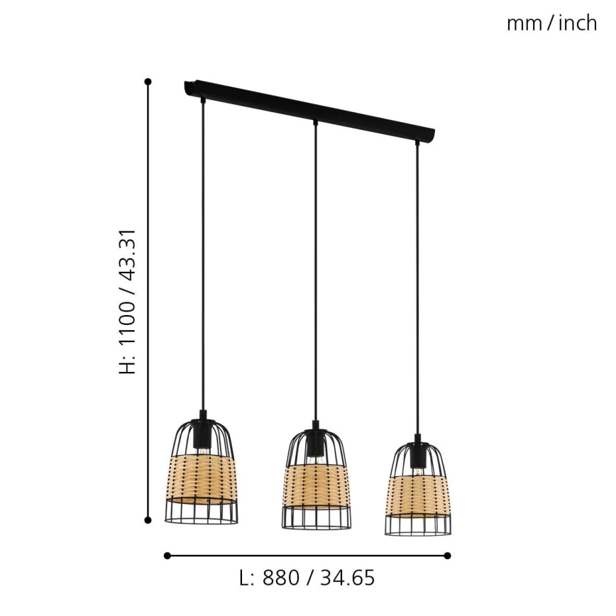 Eglo - Полилей на въже 3xE27/40W/230V