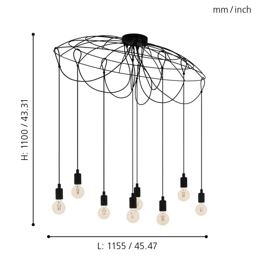 Eglo - Полилей на въже 8xE27/40W/230V