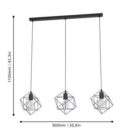Eglo - Полилей на въже 3xE27/60W/230V