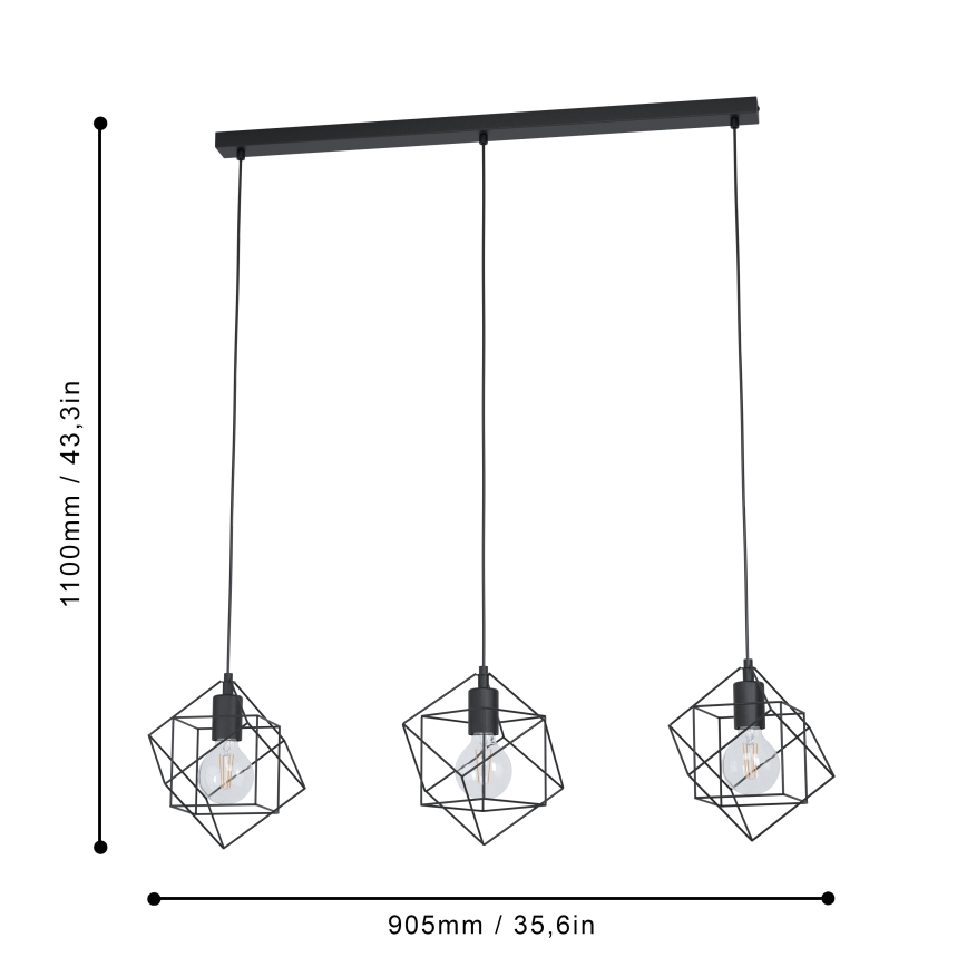 Eglo - Полилей на въже 3xE27/60W/230V