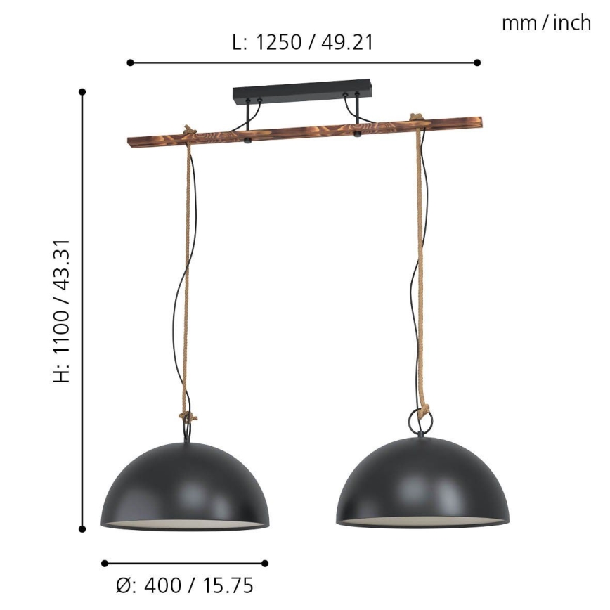 Eglo - Полилей на въже 2xE27/40W/230V