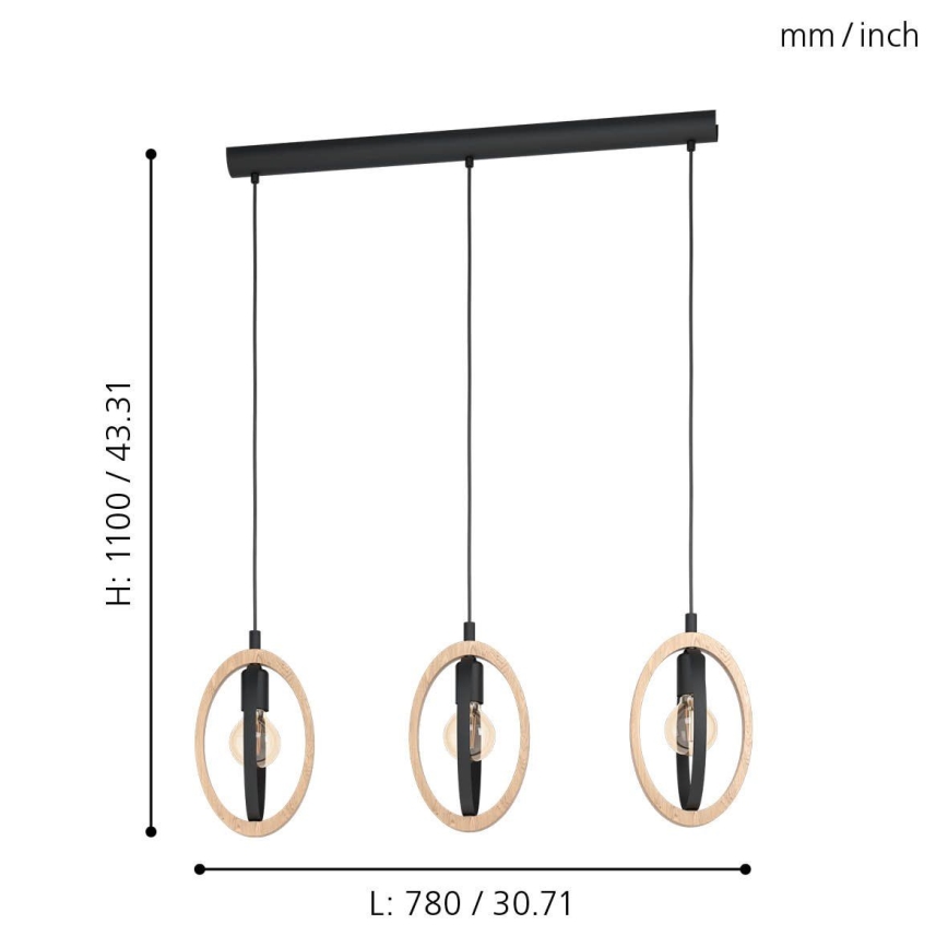 Eglo - Полилей на въже 3xE27/40W/230V