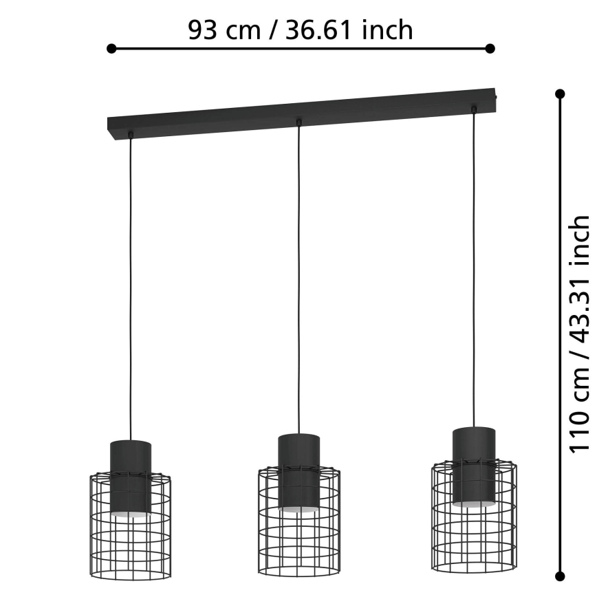 Eglo - Висящ полилей 3xE27/40W/230V черен