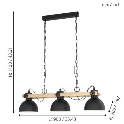Eglo - Пендел 3xE27/28W/230V - FSC сертифицирано