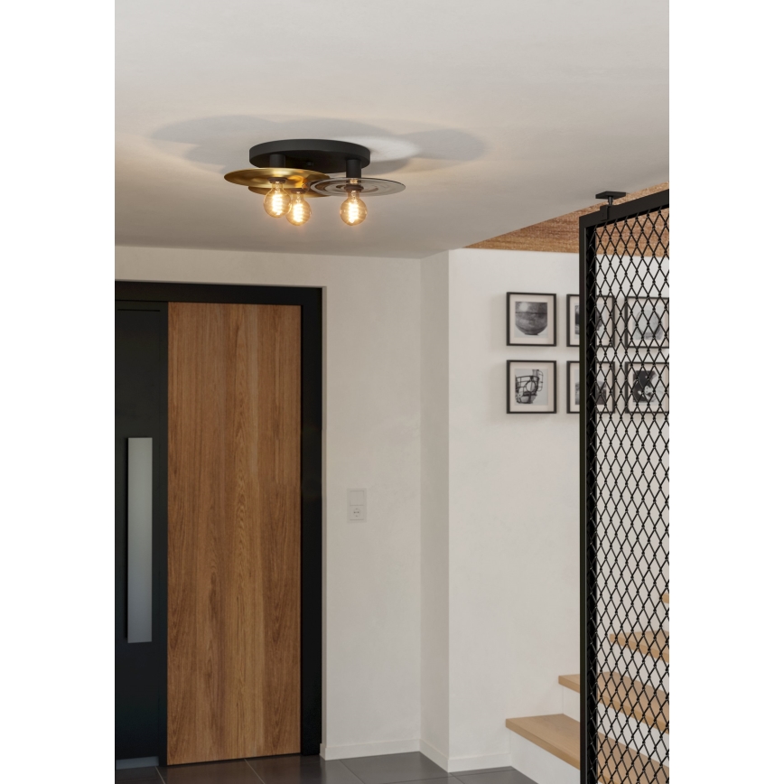 Eglo - Плафон 3xE27/40W/230V златист/черен