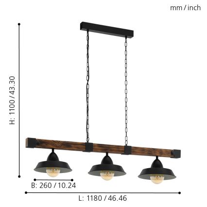 Eglo - Пендел 3xE27/60W/230V - FSC сертифицирано
