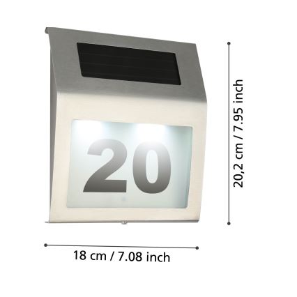 Eglo 48875 - LED Соларен номер на къща LED/1,2W/1,2V 300 mAh IP44 матов хром