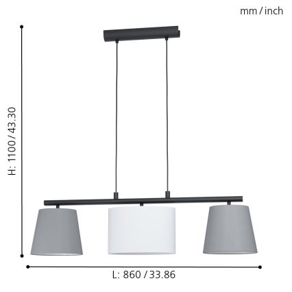 Eglo 55207 - LED полилей на кабел ALMEIDA 3xE14/25W/230V сив