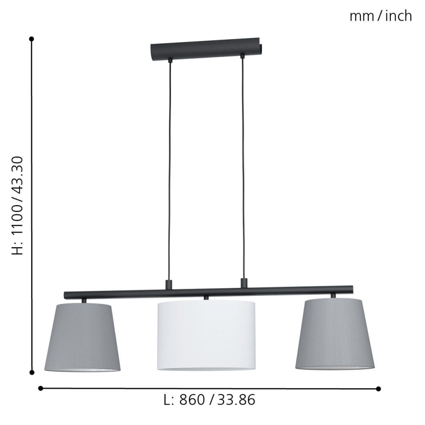 Eglo 55207 - Пендел ALMEIDA 3xE14/25W/230V сив