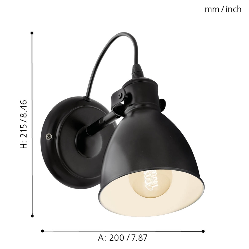 Eglo 55261 - Стенна лампа PRIDDY 1xE27/40W/230V черна