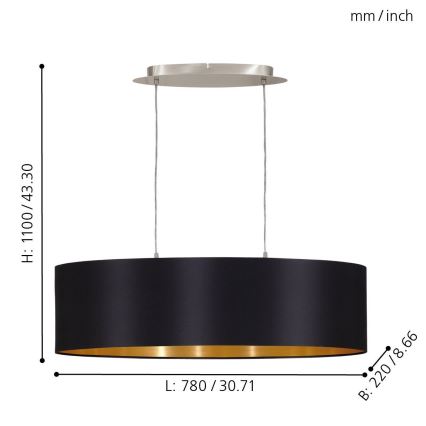 Eglo 55266 - Пендел MASERLO 2xE27/60W/230V черен