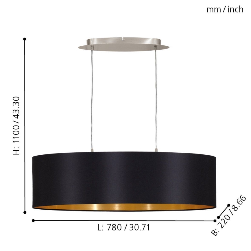 Eglo 55266 - Пендел MASERLO 2xE27/60W/230V черен