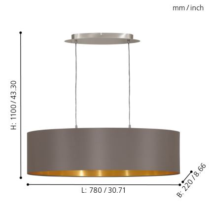 Eglo 55271 - Пендел MASERLO 2xE27/60W/230V кафяв