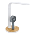 Eglo 55399 - LED димируема акумулаторна настолна лампа с вентилатор LED/6,2W/5V 3000/4000/5000K 2000 mAh бял/кафяв