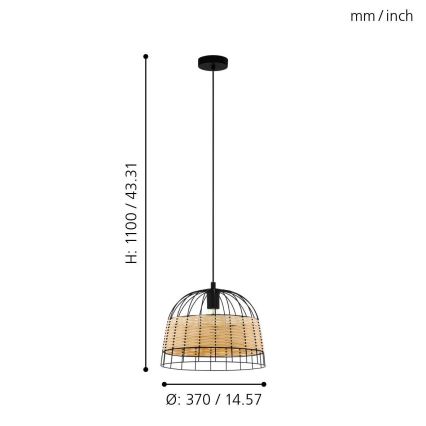 Eglo 55709 - Пендел ANWICK 1xE27/40W/230V ратан