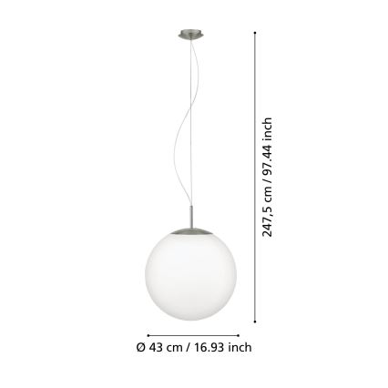 Eglo 63271 - Пендел на кабел PIEDALE 1xE27/60W/230V, Ø 43 cm, матов хром