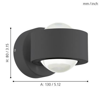 Eglo 64496 - LED стенен аплик ONO PRO 2xLED/2,5W/230V антрацит