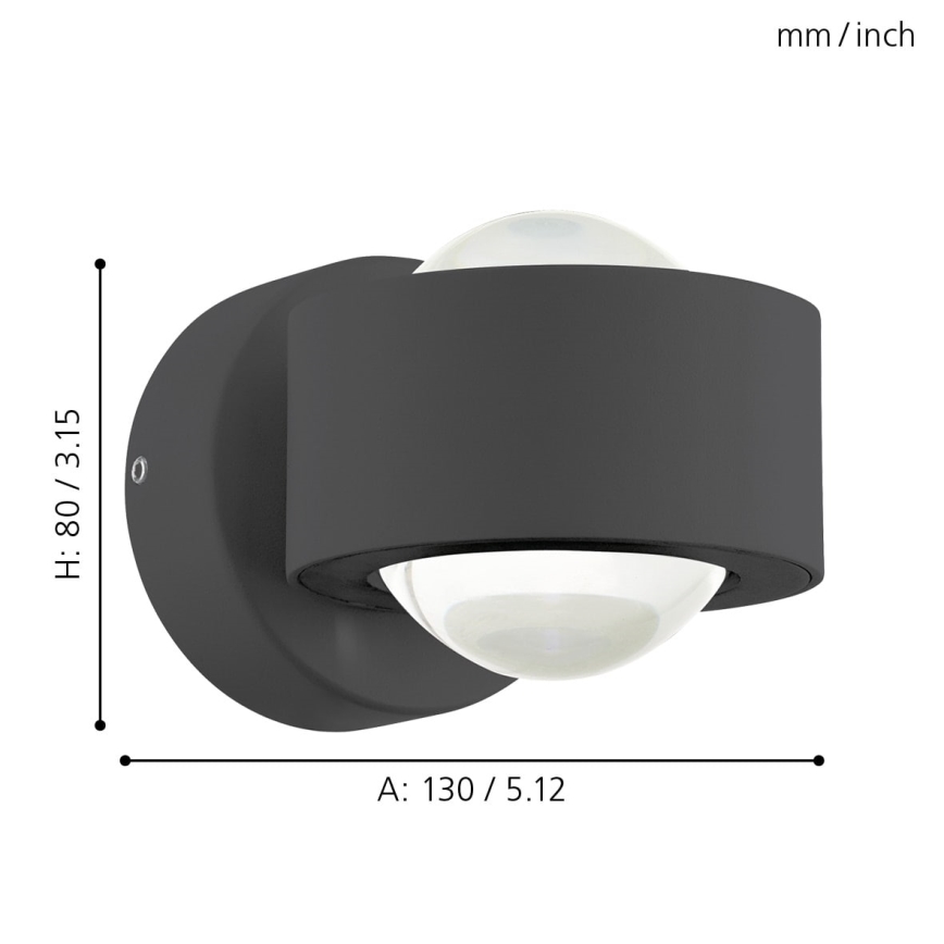 Eglo 64496 - LED стенен аплик ONO PRO 2xLED/2,5W/230V антрацит