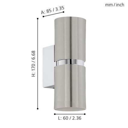 Eglo 64794 - LED аплик PASSA PRO 2xGU10/3,3W/230V 3000K матов хром