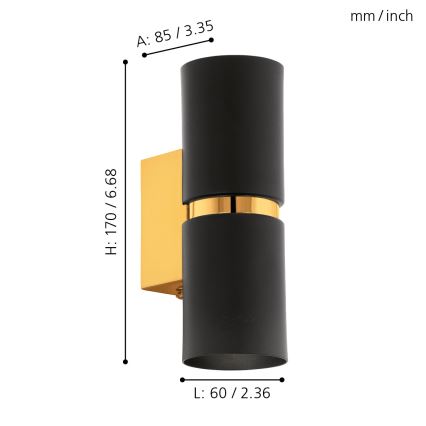 Eglo 64795 - LED аплик PASSA PRO 2xGU10/3,3W/230V 3000K черен/златист