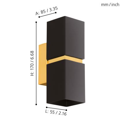 Eglo 64798 - LED аплик PASSA PRO 2xGU10/3,3W/230V 3000K черен/златист