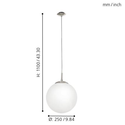 EGLO - Пендел 1xE27/60W/230V Ø 25 см бял