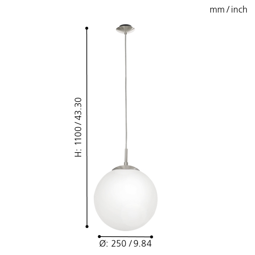 EGLO - Пендел 1xE27/60W/230V Ø 25 см бял