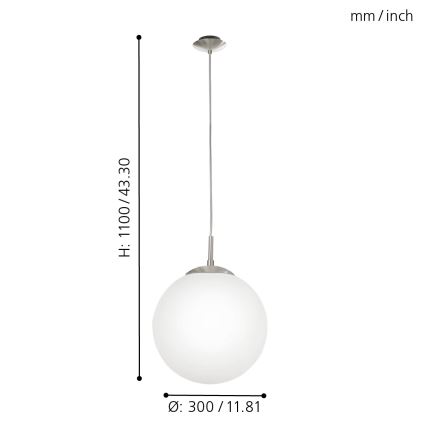EGLO - Пендел 1xE27/60W/230V Ø 30 см бял