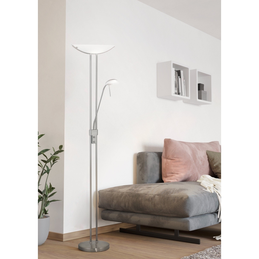 EGLO - Димируема подова лампа BAYA 1xR7s/230W+1xG9/33W матов хром