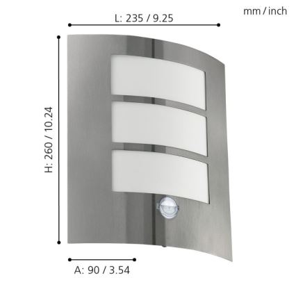 Eglo - със сензор Екстериорна Стенна лампа 1xE27/15W/230V IP44