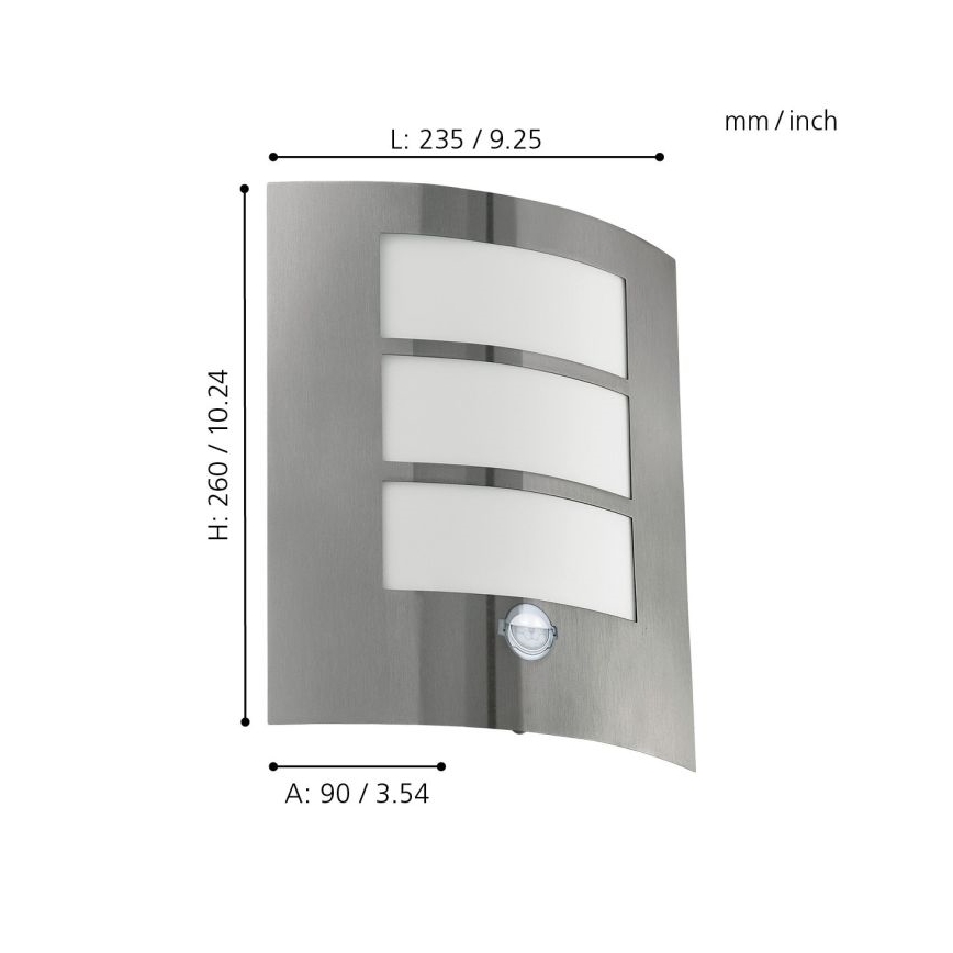 Eglo - със сензор Екстериорна Стенна лампа 1xE27/15W/230V IP44