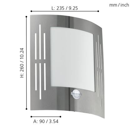 Eglo - със сензор Екстериорна Стенна лампа 1xE27/15W/230V IP44