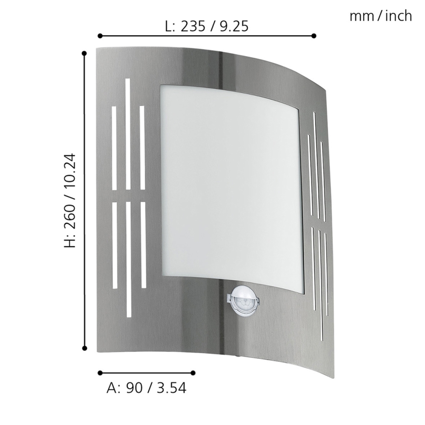 Eglo - със сензор Екстериорна Стенна лампа 1xE27/15W/230V IP44