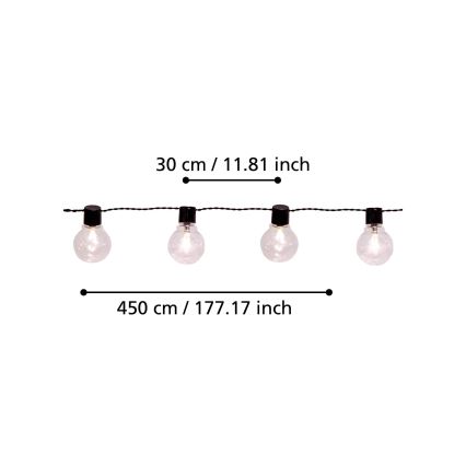 Eglo - LED Екстериорни декоративни лампички 16xLED/0,064W/24V IP44 черни
