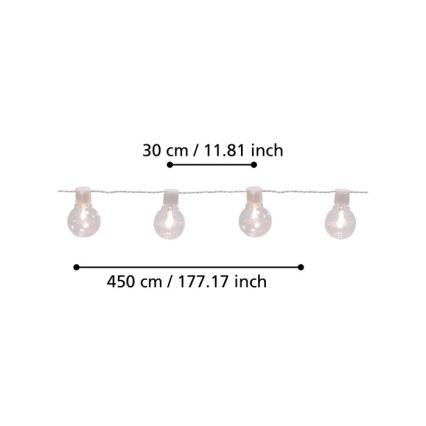 Eglo - LED Екстериорна декоративна верига 16xLED/0,064W/24V IP44 бяла