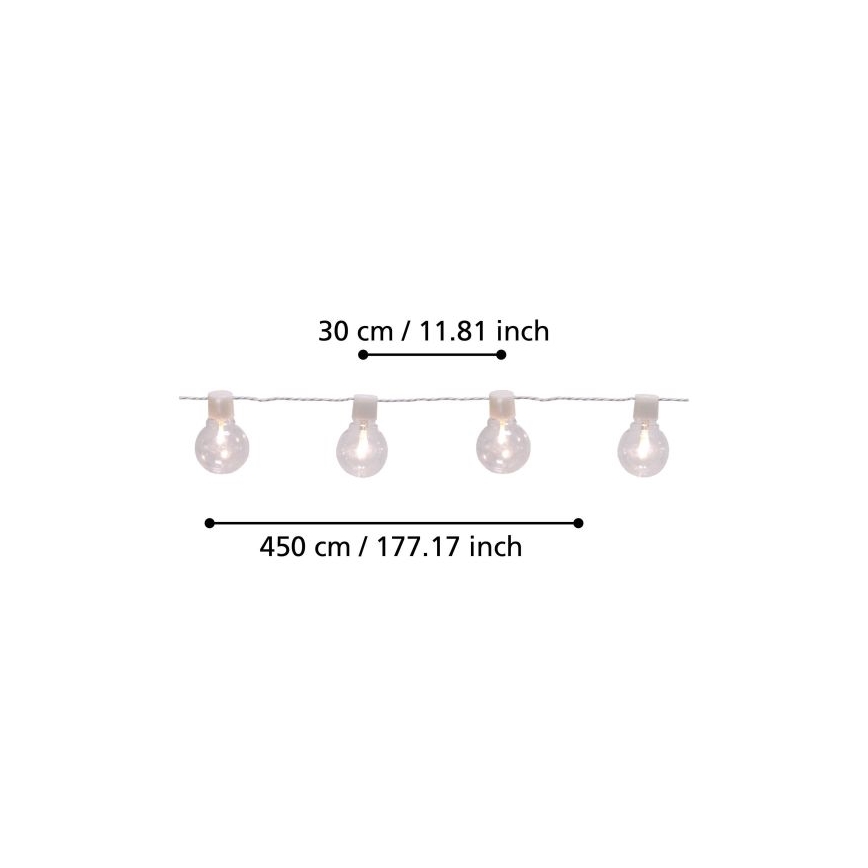 Eglo - LED Екстериорна декоративна верига 16xLED/0,064W/24V IP44 бяла