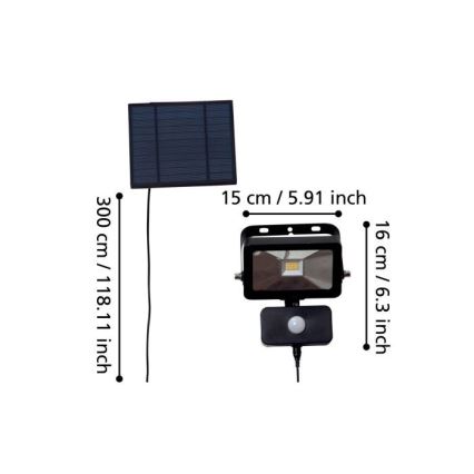 Eglo - LED Соларен прожектор със сензор 15xLED/0,03W/3,7V 2600 mAh IP44