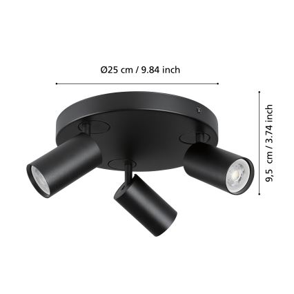 Eglo - LED RGBW Димируем спот 3xGU10/4,9W/230V черен