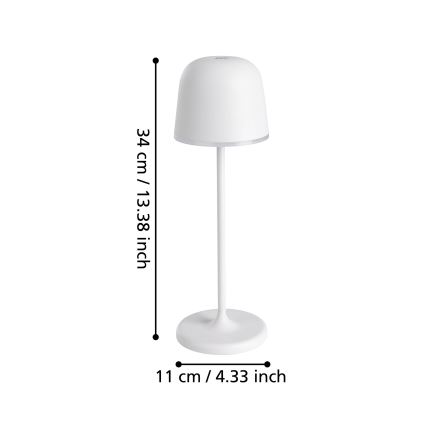 Eglo - LED регулируема външна презареждаща се лампа LED/2,2W/5V 1800 mAh сива IP54