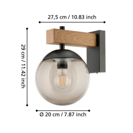 Eglo - Екстериорен аплик 1xE27/40W/230V черен/дърво IP44