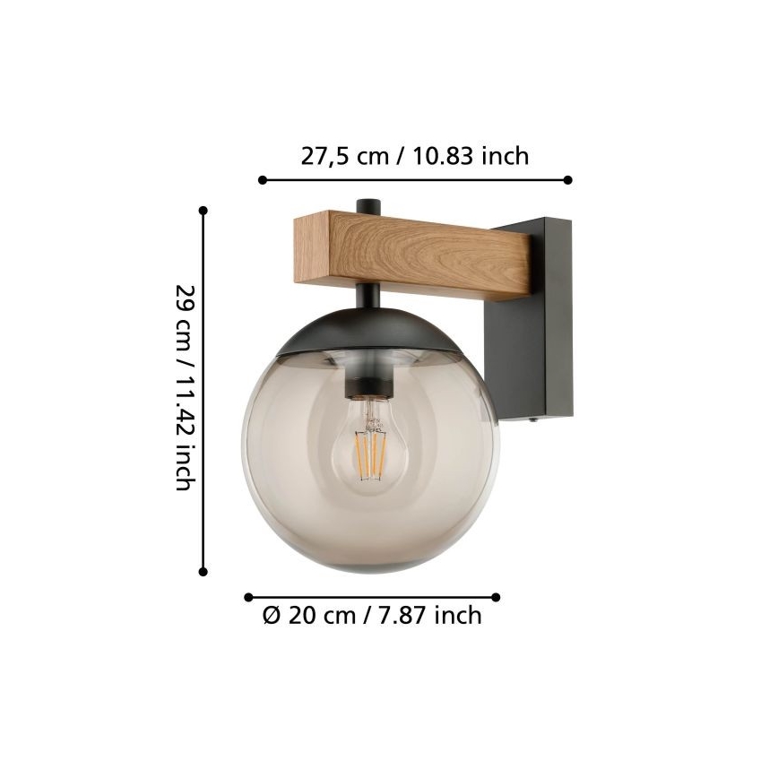 Eglo - Екстериорен аплик 1xE27/40W/230V черен/дърво IP44
