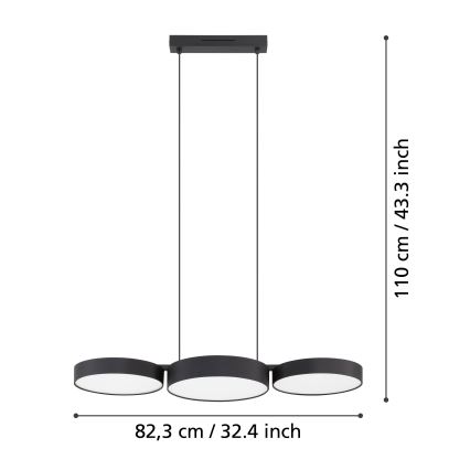 Eglo - LED RGBW Димируем пендел 3xLED/7,5W/230V 2700-6500K черен