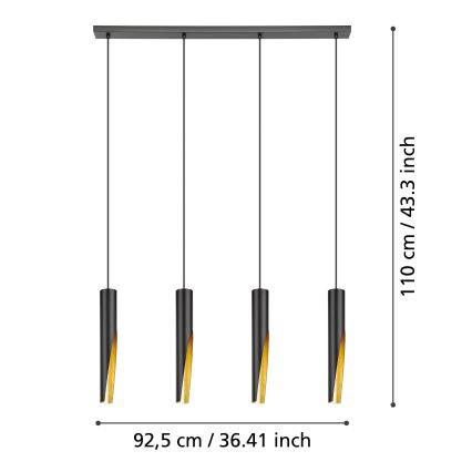 Eglo - LED Пендел 4xGU10/4,5W/230V черен/златист