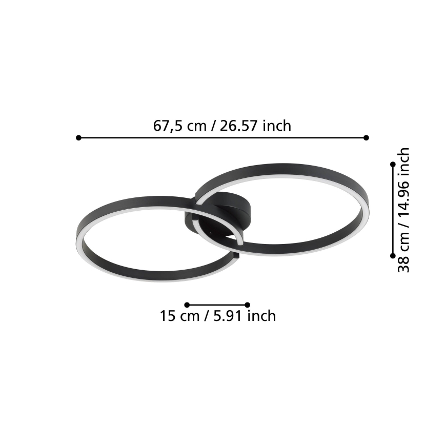 Eglo 900955 - LED RGBW Димируем плафон LED/19,5W/230V 2700-6500K черен + дистанционно управление