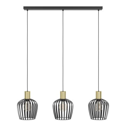 Eglo - Пендел 3xE27/40W/230V черен/златист