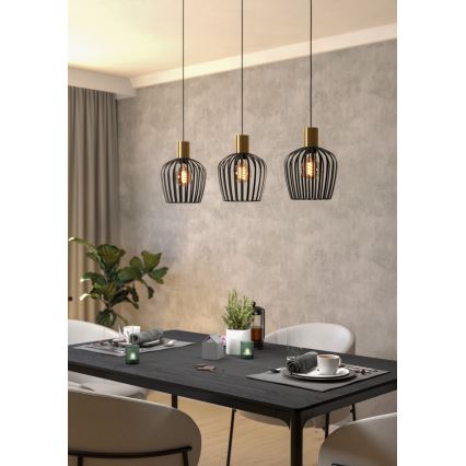 Eglo - Пендел 3xE27/40W/230V черен/златист