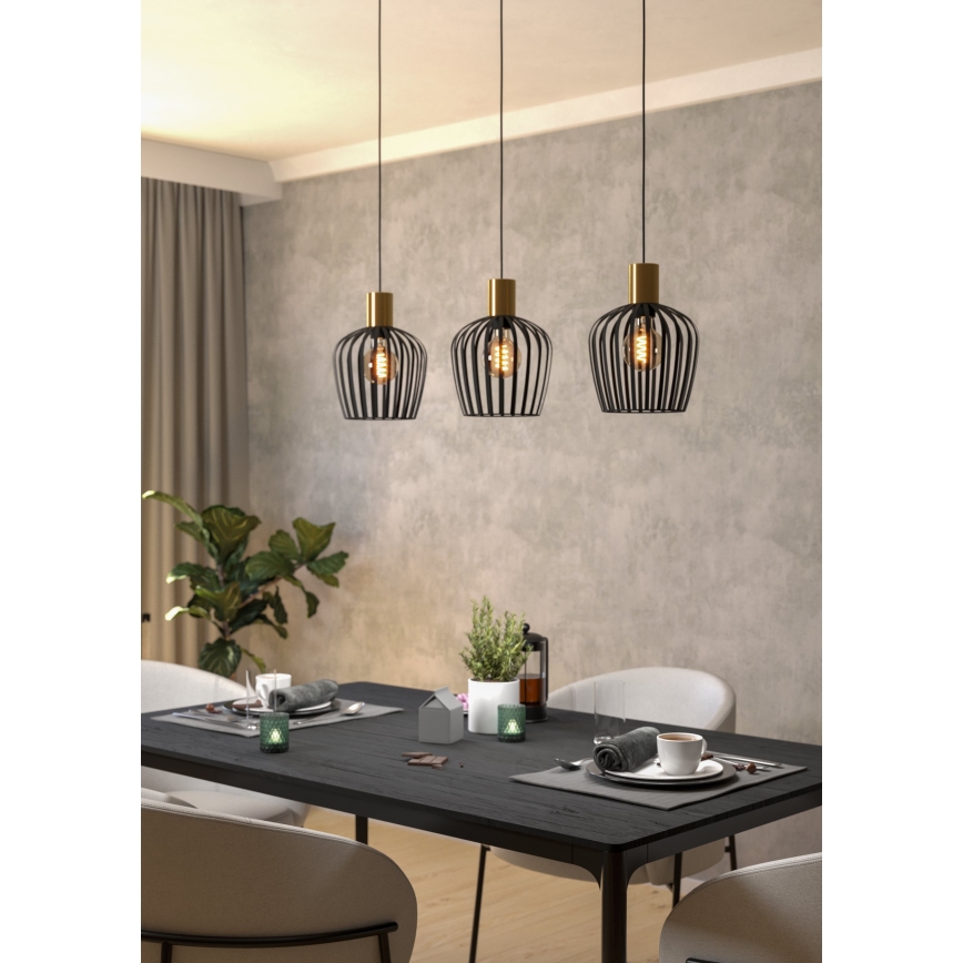 Eglo - Пендел 3xE27/40W/230V черен/златист
