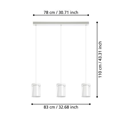 Eglo - LED RGBW Димируем пендел 3xLED/3,7W/230V 2700-6500K бял ZigBee