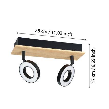 Eglo - LED точково осветително тяло 2xLED/4,2W/230V черно/кафяво