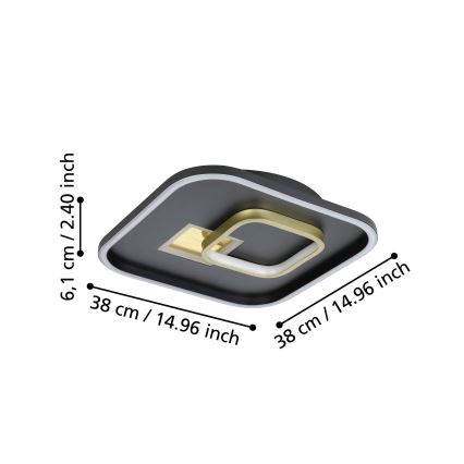 Eglo - LED Плафониера 1xLED/16,2W/230V + 1xLED/9,2W 38x38 см черен/златист